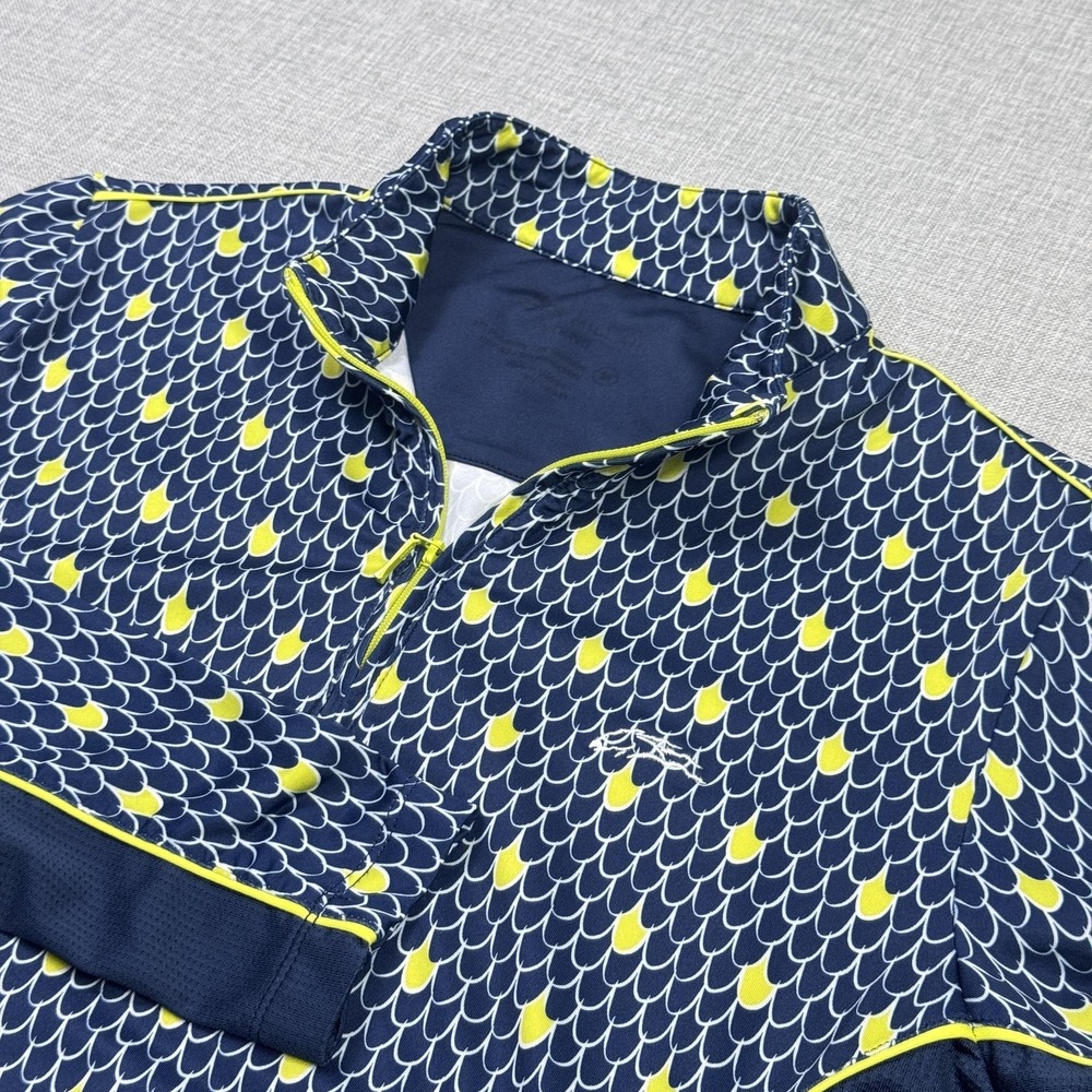 Peter Millar 1/4 Zip Golf Pullover Womens M Blue Geometric Scale Print Mock Neck